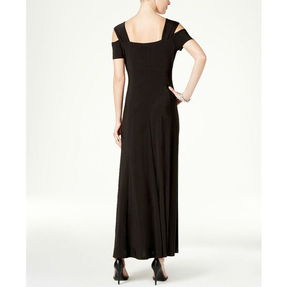 New! R&M RICHARDS Cold-Shoulder Gown Black Dress Plus Size Rhinestone Trim - Picture 7 of 8